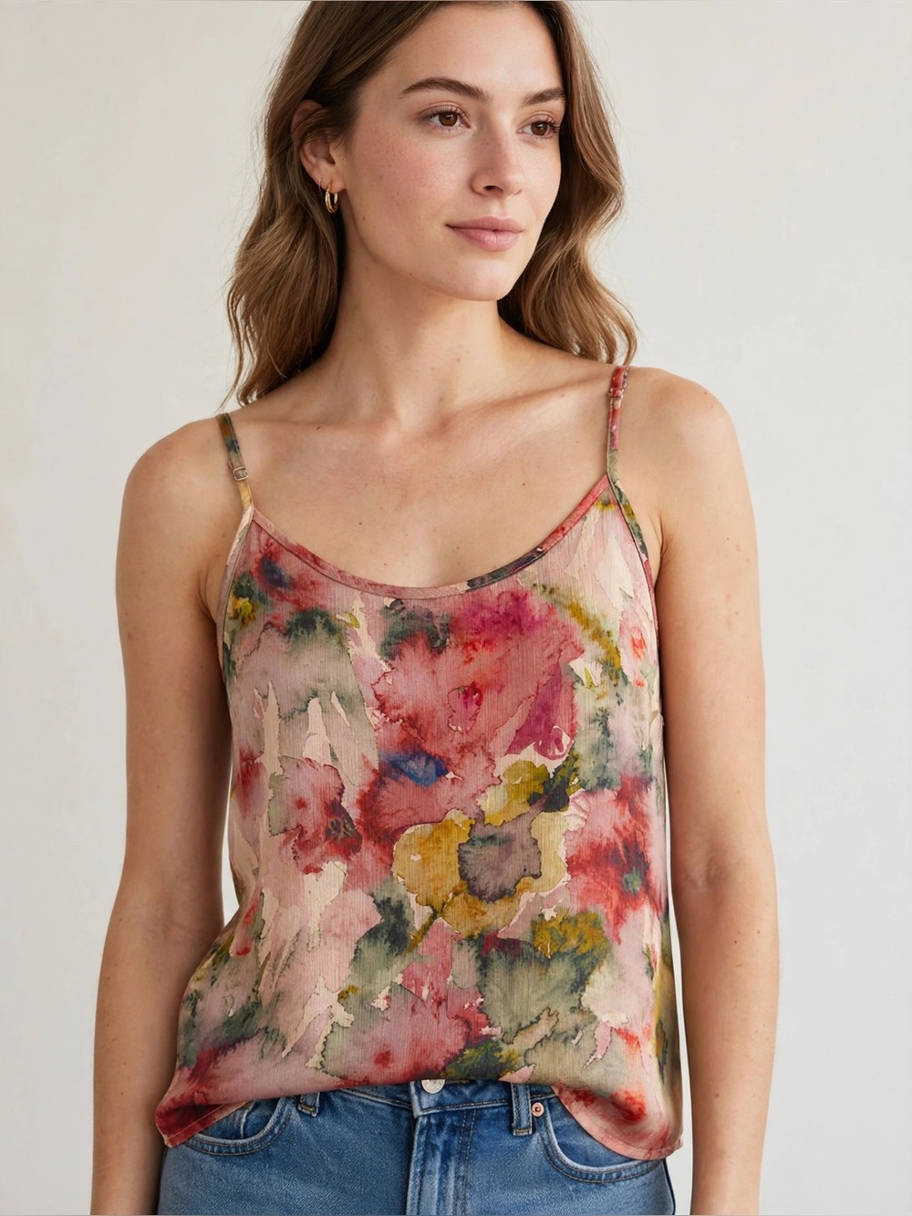 KAOS Pink Multi Watercolor Floral Spaghetti-Strap Camisole